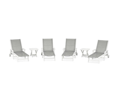 POLYWOOD® Coastal Chaise 6-Piece Set with Wheels in White / Metallic Sling