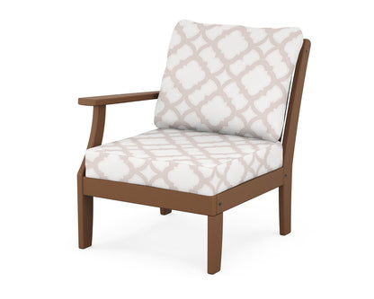 POLYWOOD® Braxton Modular Left Arm Chair in Teak / Trellis Dune Burlap