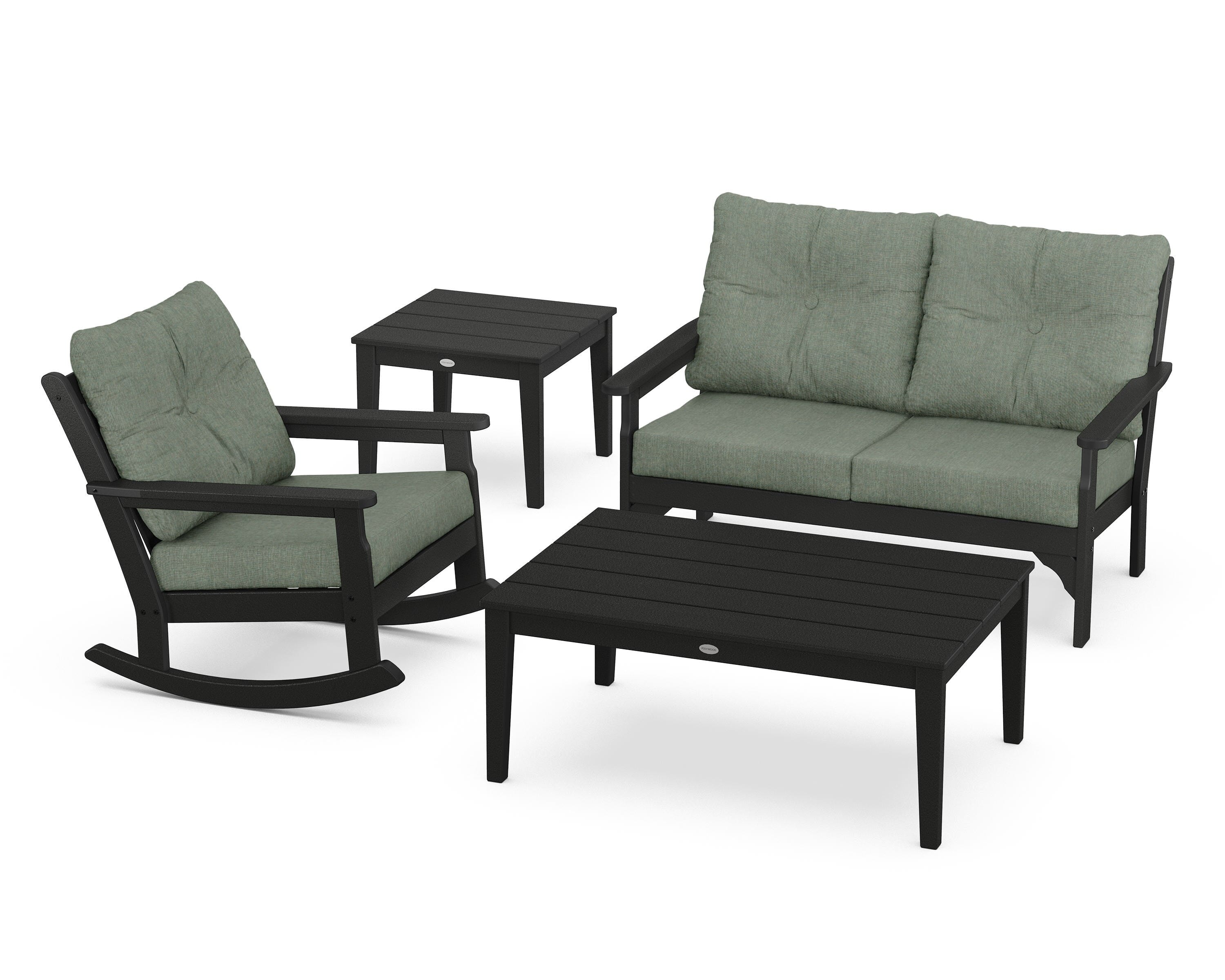 POLYWOOD® Vineyard 4-Piece Deep Seating Rocker Set in Black / Cast Sage