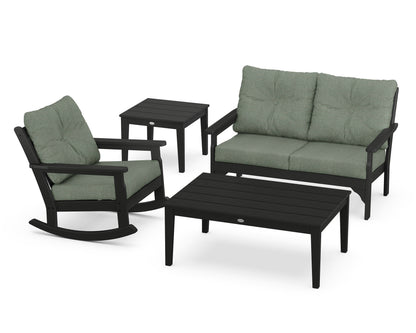 POLYWOOD® Vineyard 4-Piece Deep Seating Rocker Set in Black / Cast Sage