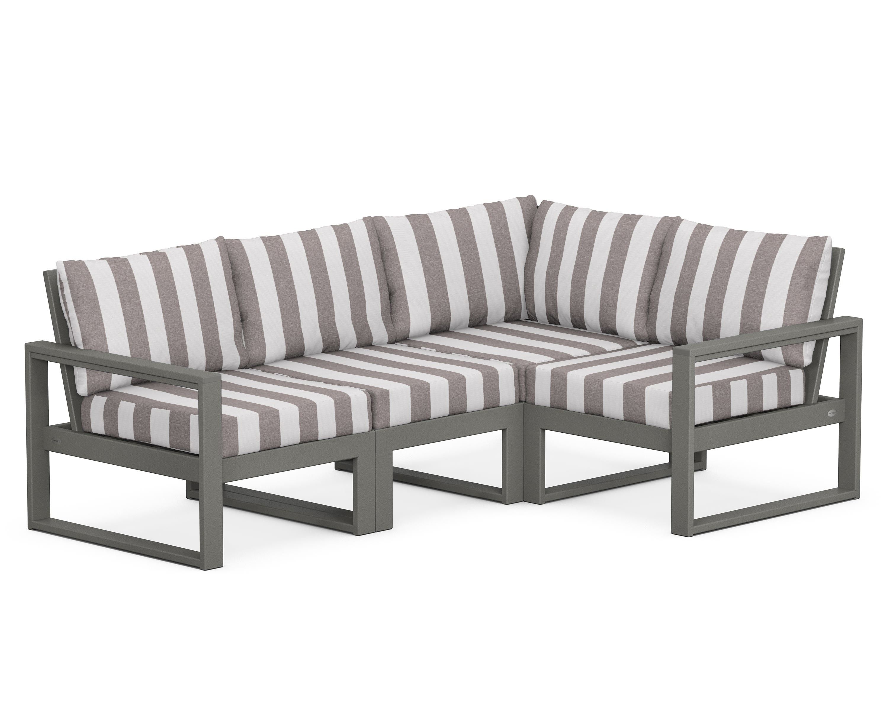 POLYWOOD® EDGE 4-Piece Modular Deep Seating Set in Slate Grey / Cabana Stripe Grey Mist