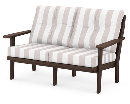 POLYWOOD® Lakeside Deep Seating Loveseat in Mahogany / Cabana Stripe Dune Burlap