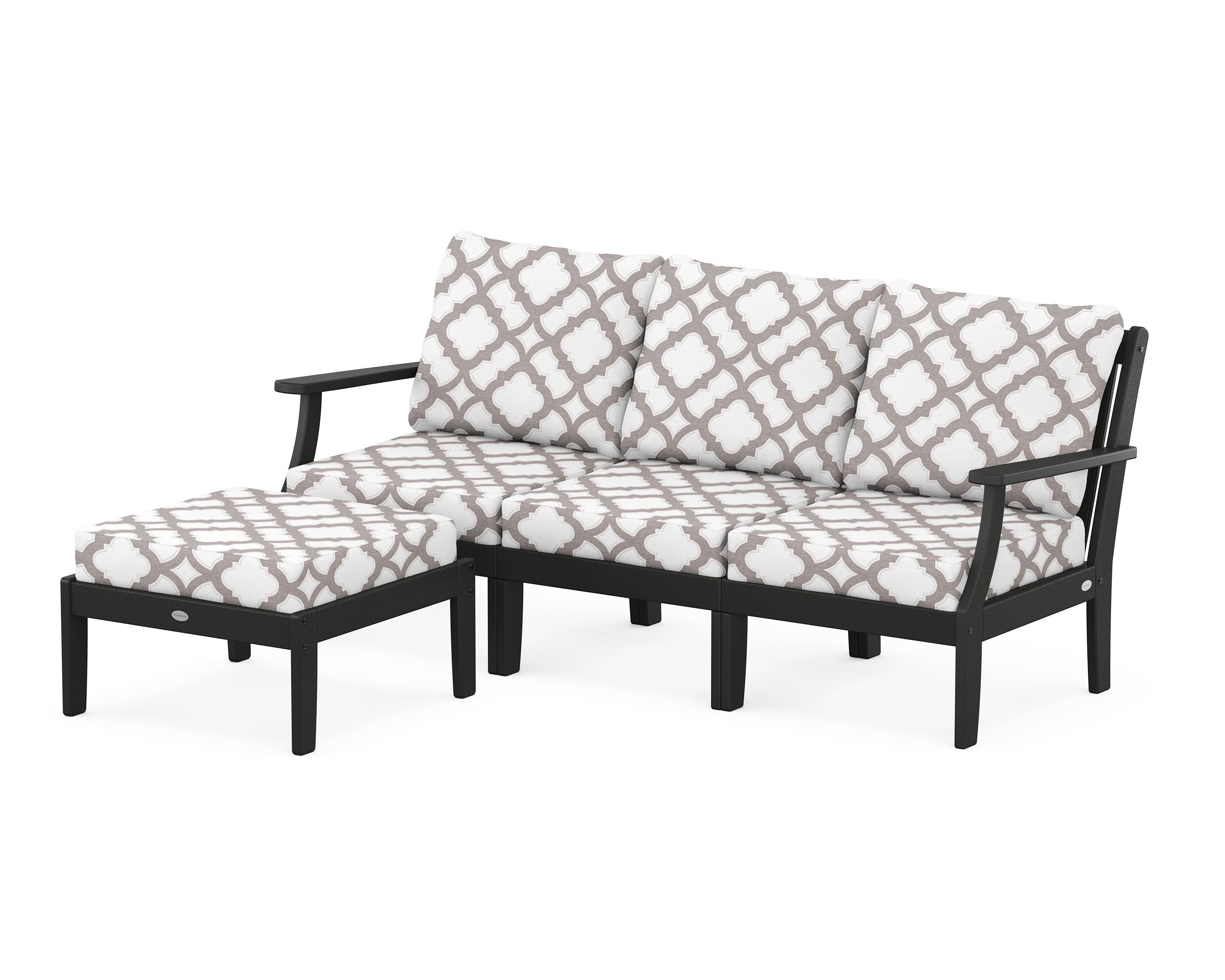 POLYWOOD® Braxton Modular 4-Piece Deep Seating Set with Ottoman in Black / Trellis Grey Mist