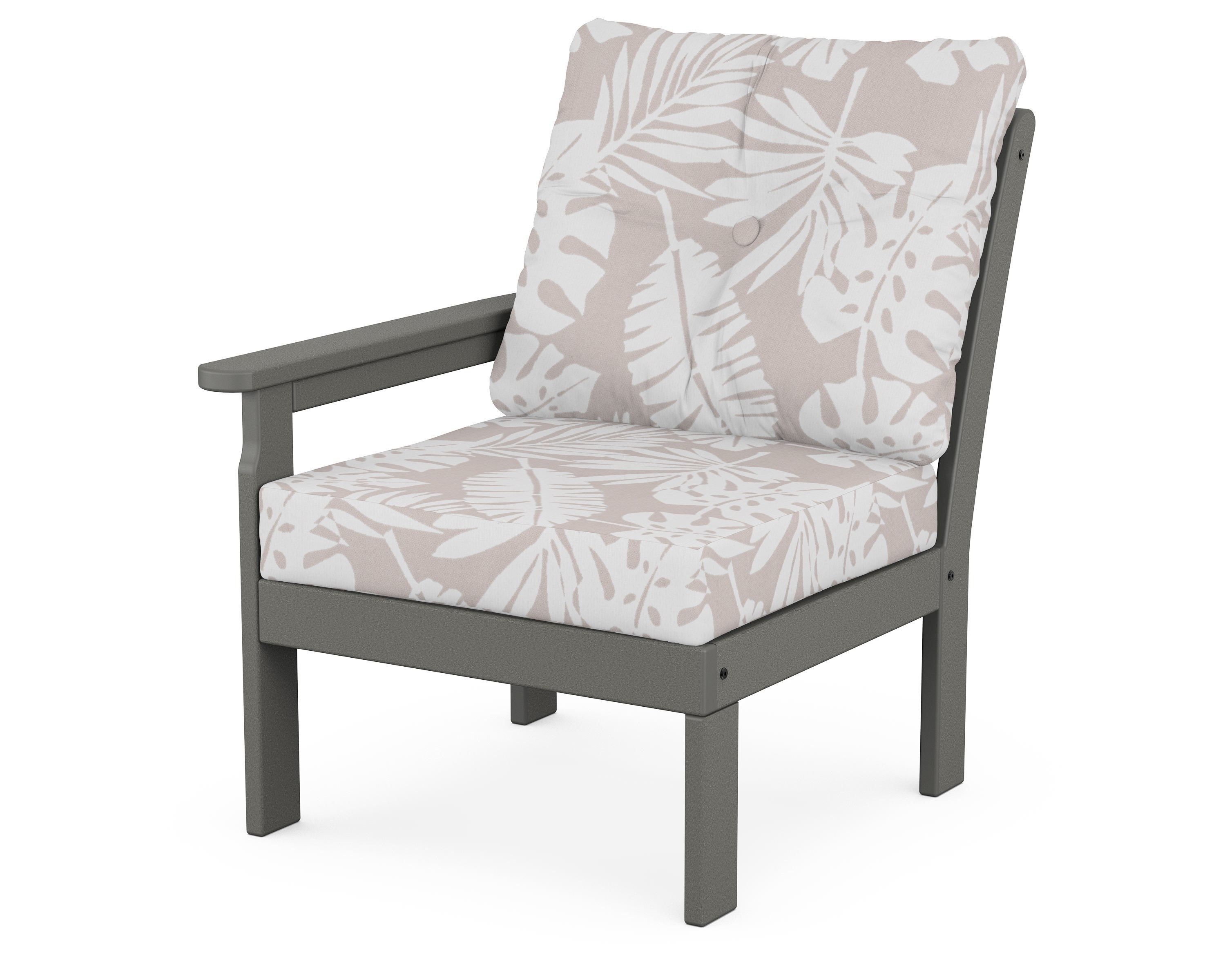 POLYWOOD® Vineyard Modular Left Arm Chair in Slate Grey / Leaf Dune Burlap