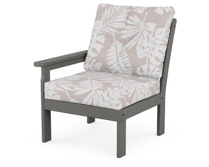POLYWOOD® Vineyard Modular Left Arm Chair in Slate Grey / Leaf Dune Burlap