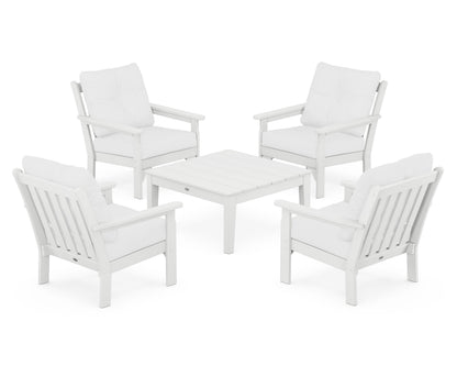 POLYWOOD® Vineyard 5-Piece Deep Seating Conversation Set in White / Natural