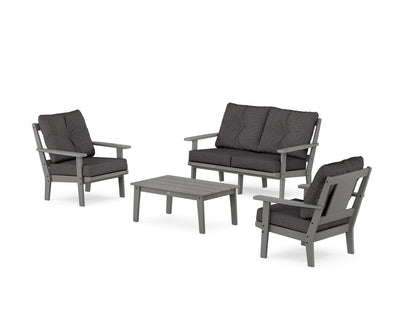 POLYWOOD® Prairie 4-Piece Deep Seating Set with Loveseat in Slate Grey / Ash Charcoal