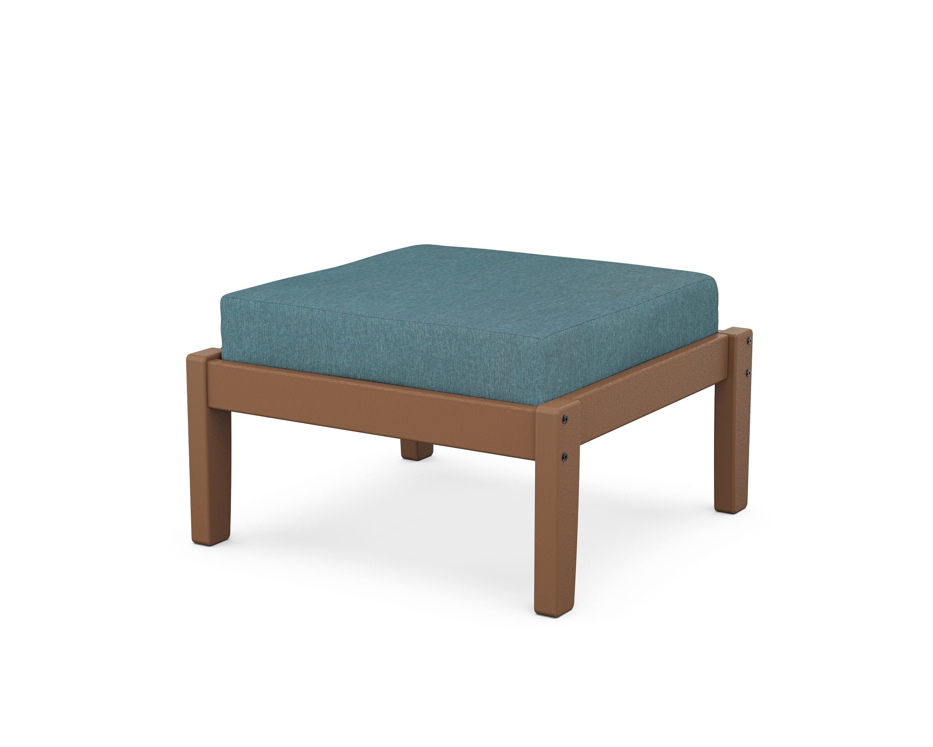 Unbranded Deep Seating Ottoman in Teak / Ocean Teal