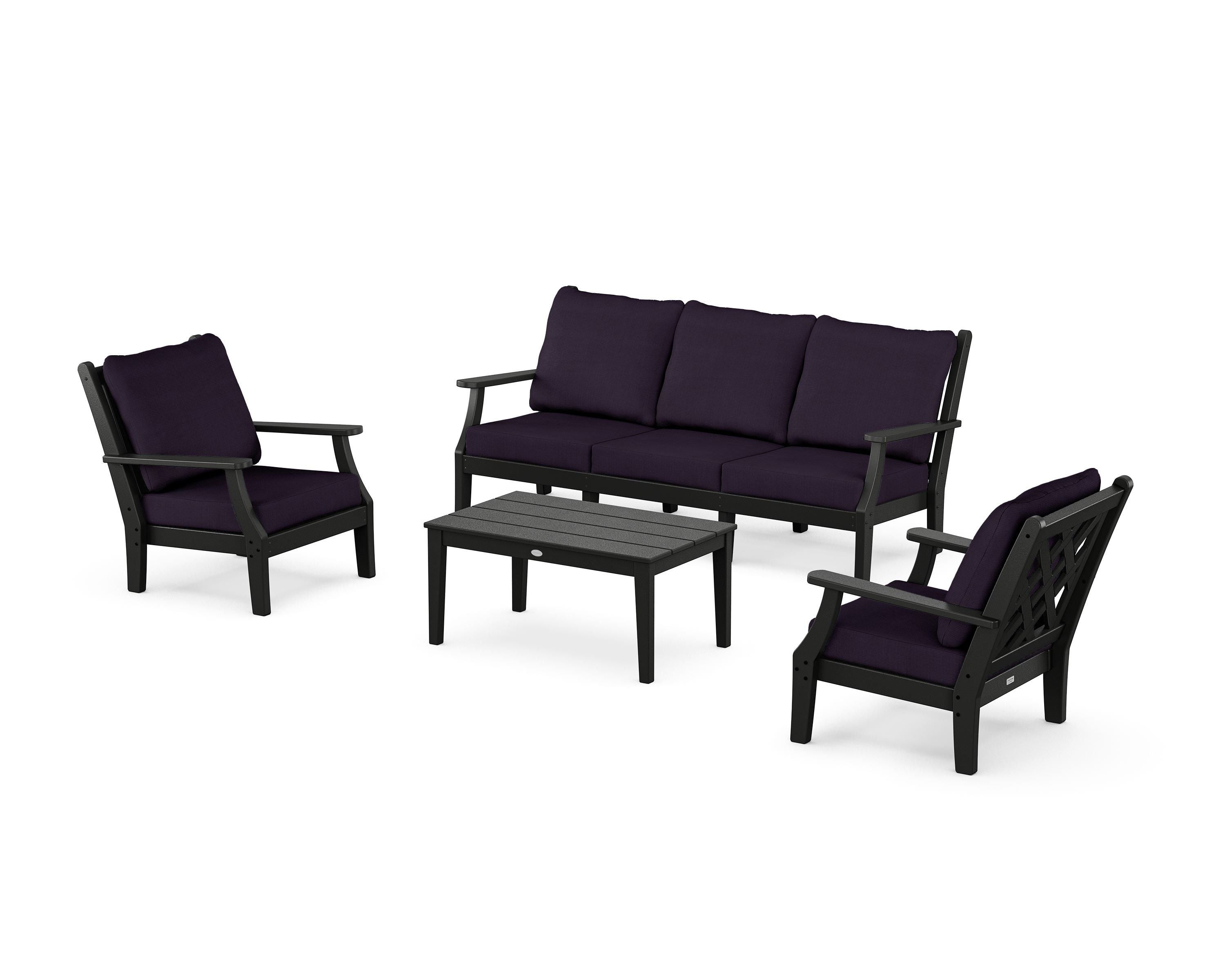 Country Living Wovendale 4-Piece Deep Seating Set with Sofa in Black / Navy Linen