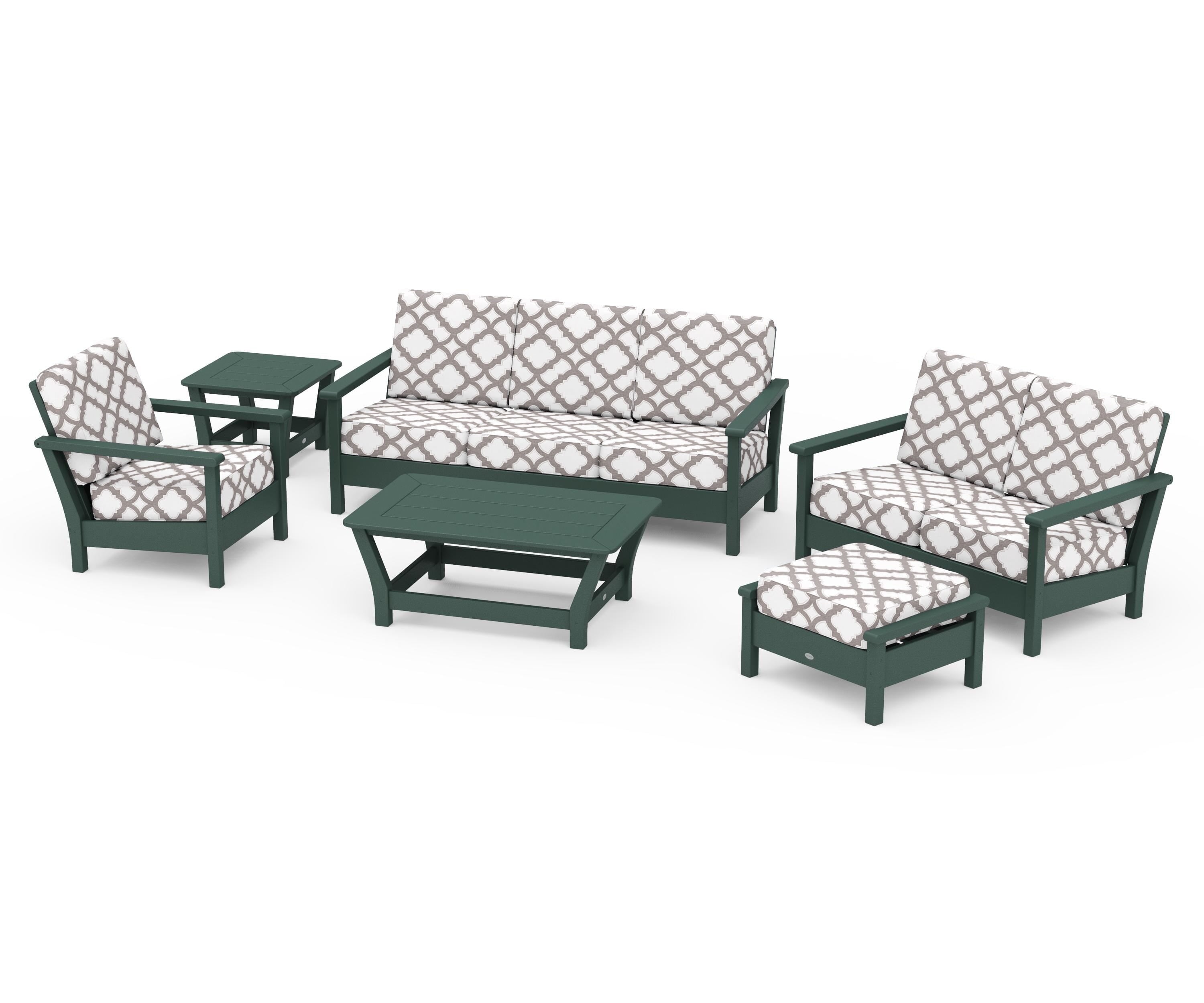 POLYWOOD® Harbour 6-Piece Outdoor Living Set in Green / Trellis Grey Mist