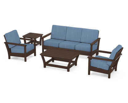 POLYWOOD® Harbour 5-Piece Deep Seating Set in Mahogany / Sky Blue