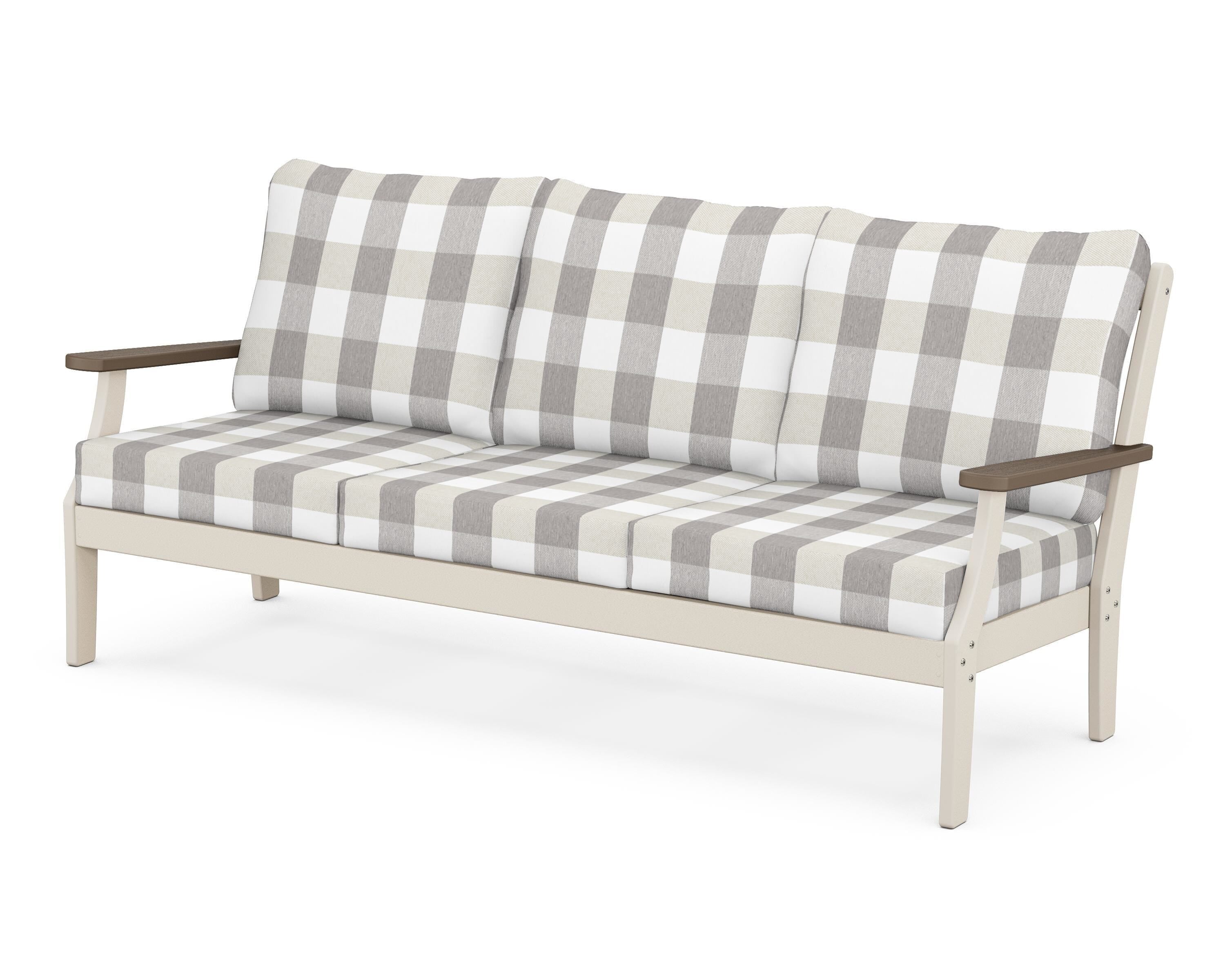 POLYWOOD® Braxton Deep Seating Sofa in Sand / Kona / Buffalo Plaid Grey Mist