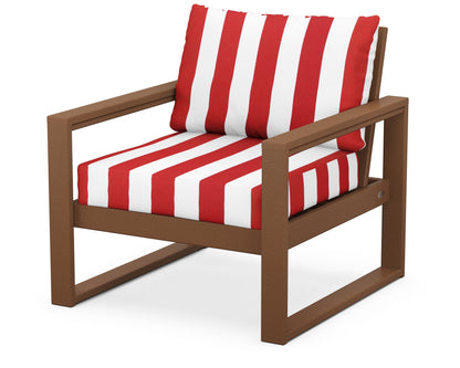 POLYWOOD® EDGE Club Chair in Teak / Cabana Stripe Crimson