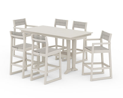 POLYWOOD® EDGE Sling 7-Piece Farmhouse Bar Set with Trestle Legs in Sand / Birch Sling