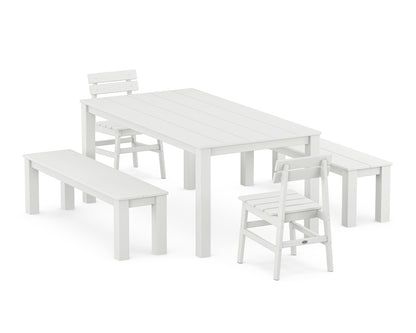 POLYWOOD® Modern Studio Plaza Chair 5-Piece Parsons Dining Set with Benches in White