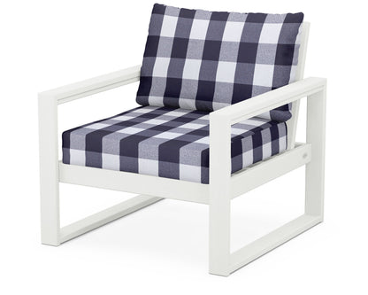 POLYWOOD® EDGE Club Chair in Vintage White / Buffalo Plaid Navy