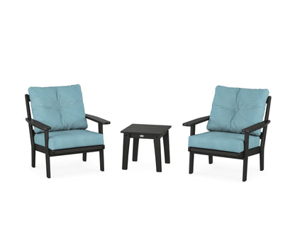 POLYWOOD® Prairie 3-Piece Deep Seating Set in Black / Lattice Sky Blue