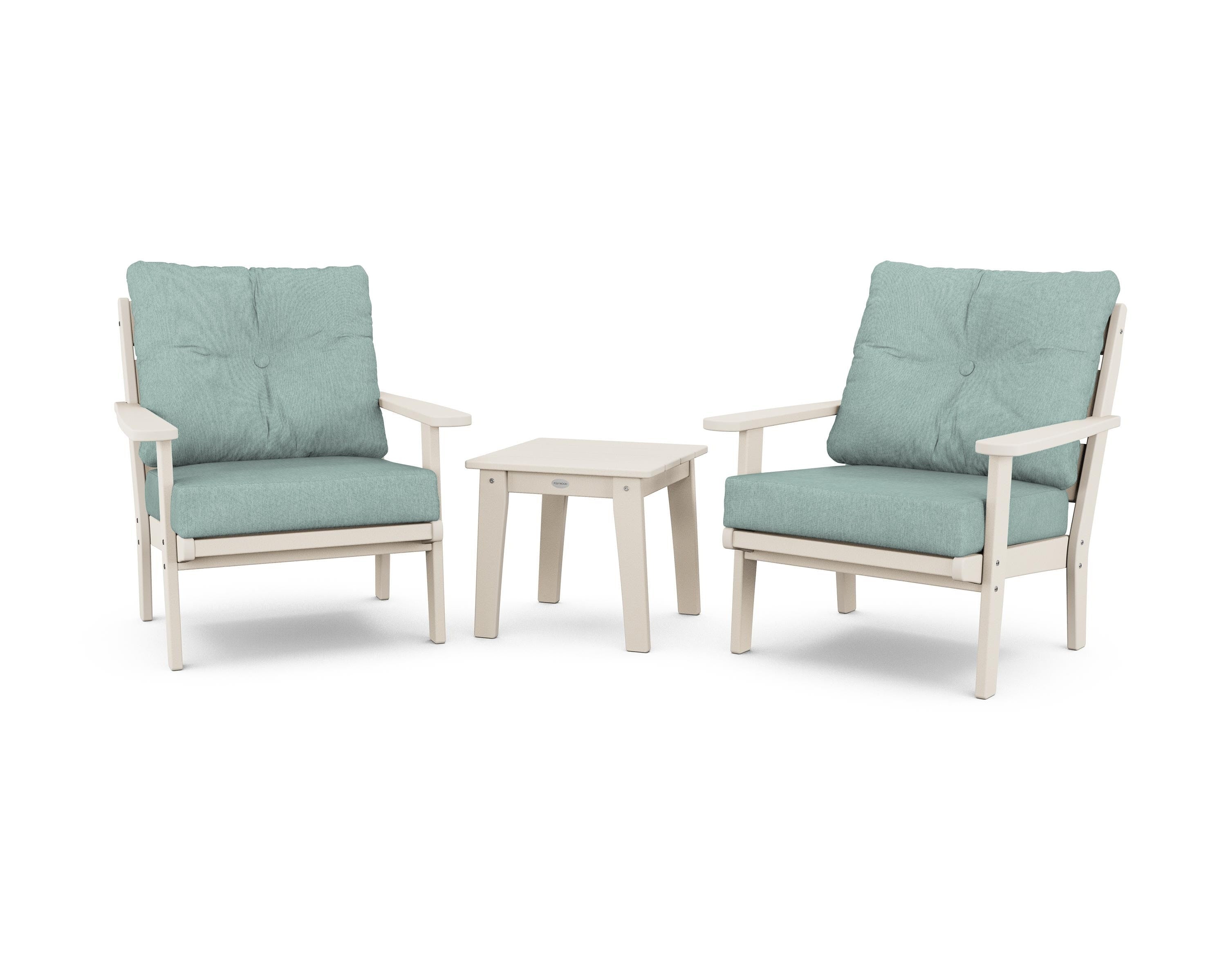 POLYWOOD® Lakeside 3-Piece Deep Seating Chair Set in Sand / Glacier Spa