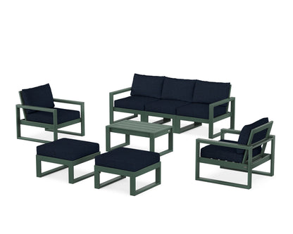 POLYWOOD® EDGE Sectional 8-Piece Lounge Sofa Set in Green / Marine Indigo