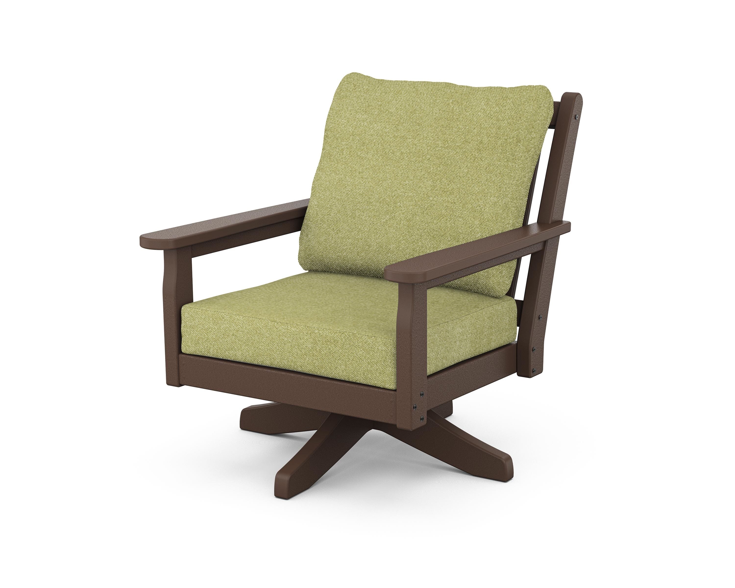 POLYWOOD® Chippendale Deep Seating Swivel Chair in Mahogany / Chartreuse Boucle