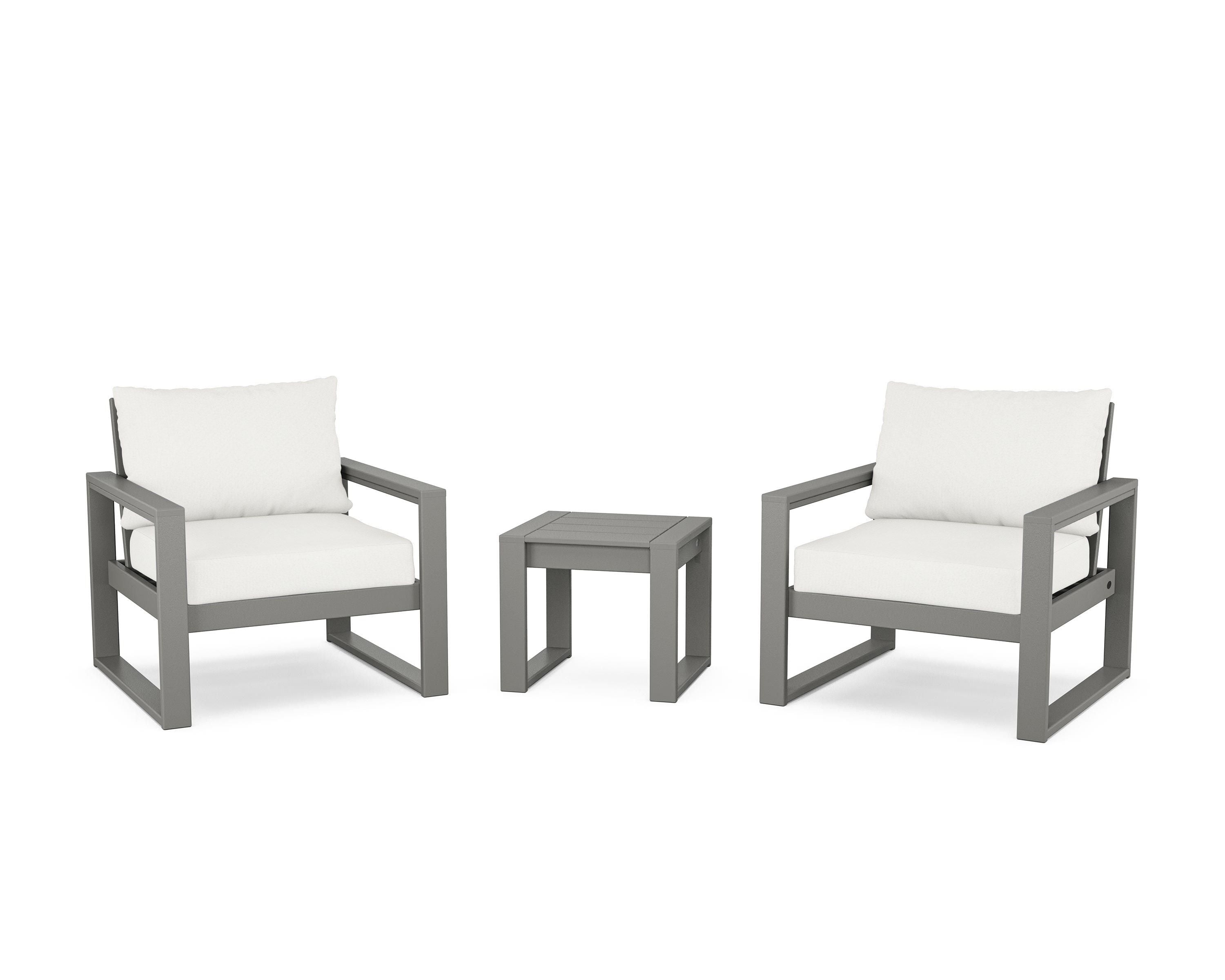 POLYWOOD® EDGE Sectional 3-Piece Deep Seating Set in Slate Grey / Natural Linen