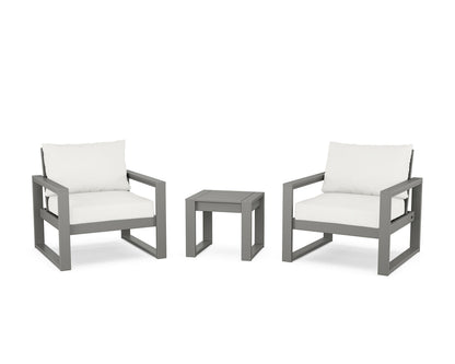 POLYWOOD® EDGE Sectional 3-Piece Deep Seating Set in Slate Grey / Natural Linen
