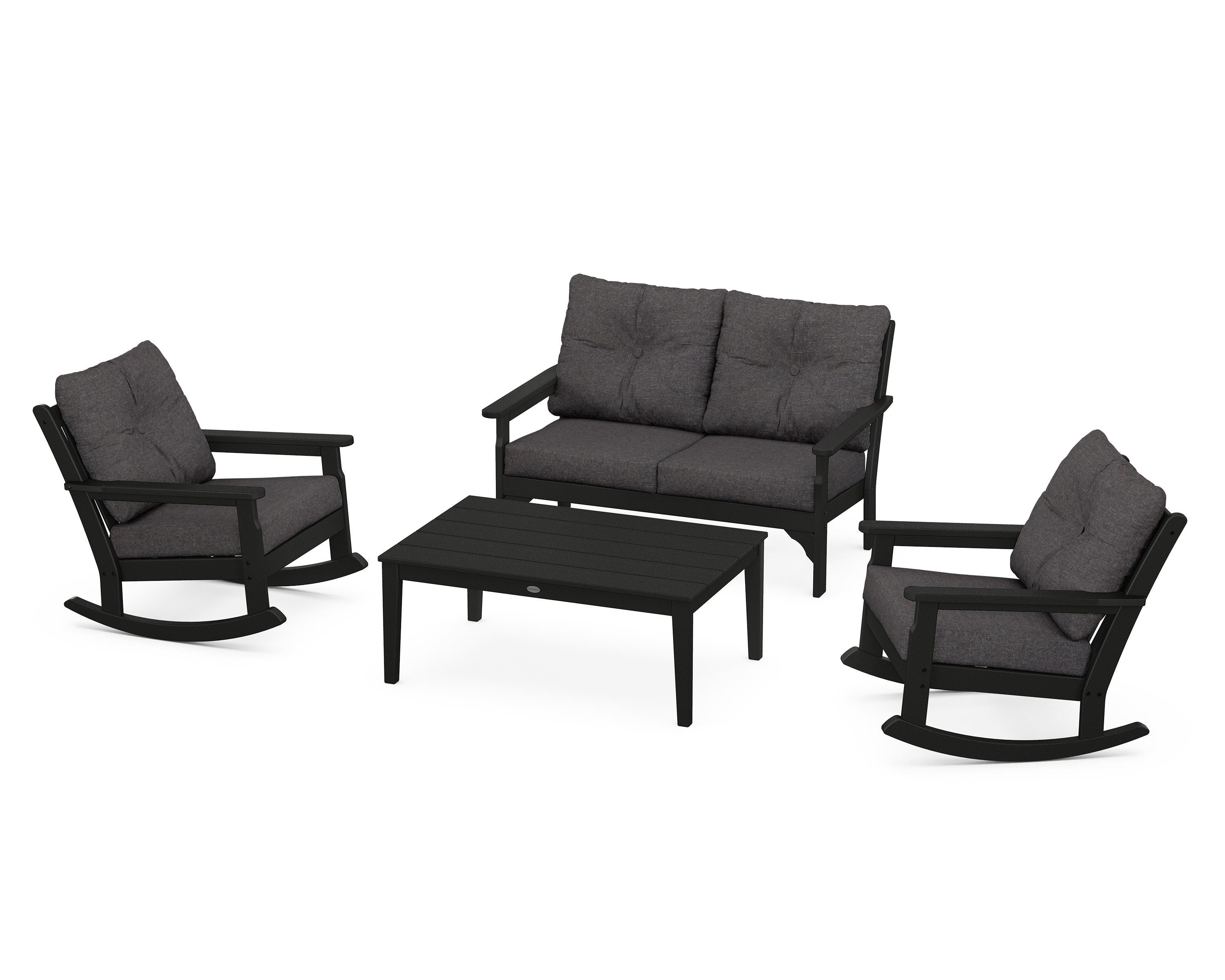 POLYWOOD® Vineyard 4-Piece Deep Seating Rocking Chair Set in Black / Ash Charcoal