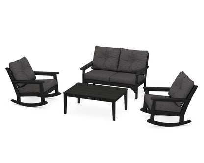 POLYWOOD® Vineyard 4-Piece Deep Seating Rocking Chair Set in Black / Ash Charcoal