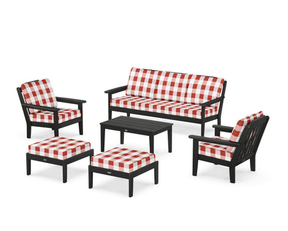 Country Living Cottage 6-Piece Lounge Sofa Set in Black / Buffalo Plaid Crimson