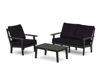 POLYWOOD® Prairie 3-Piece Deep Seating Set with Loveseat in Black / Midnight Linen