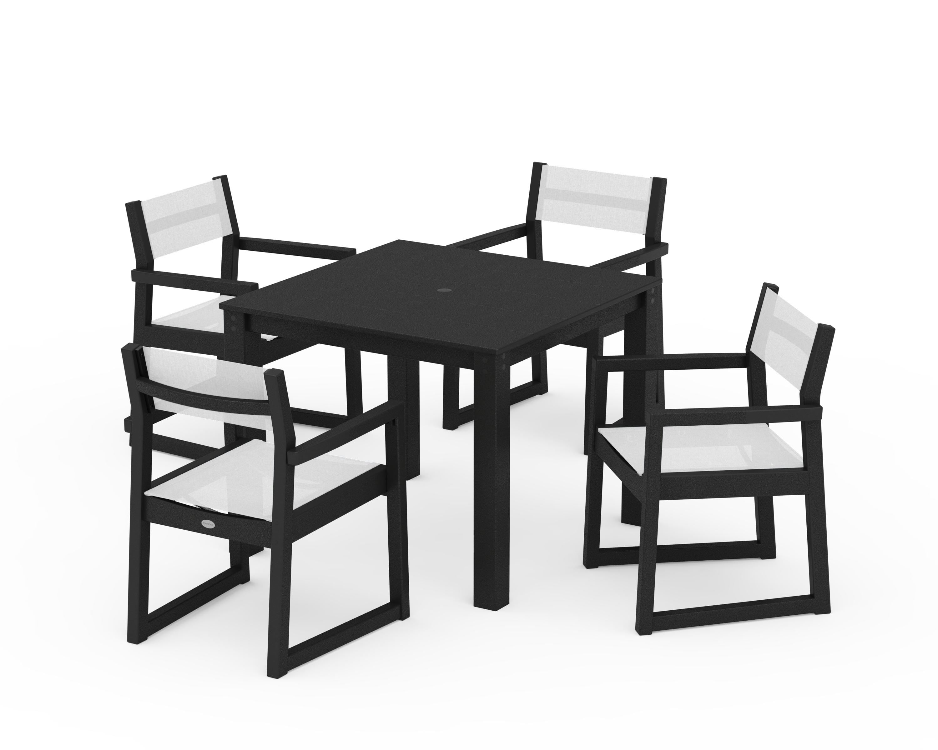 POLYWOOD® EDGE Sling Arm Chair 5-Piece Parsons Dining Set in Black / White Sling