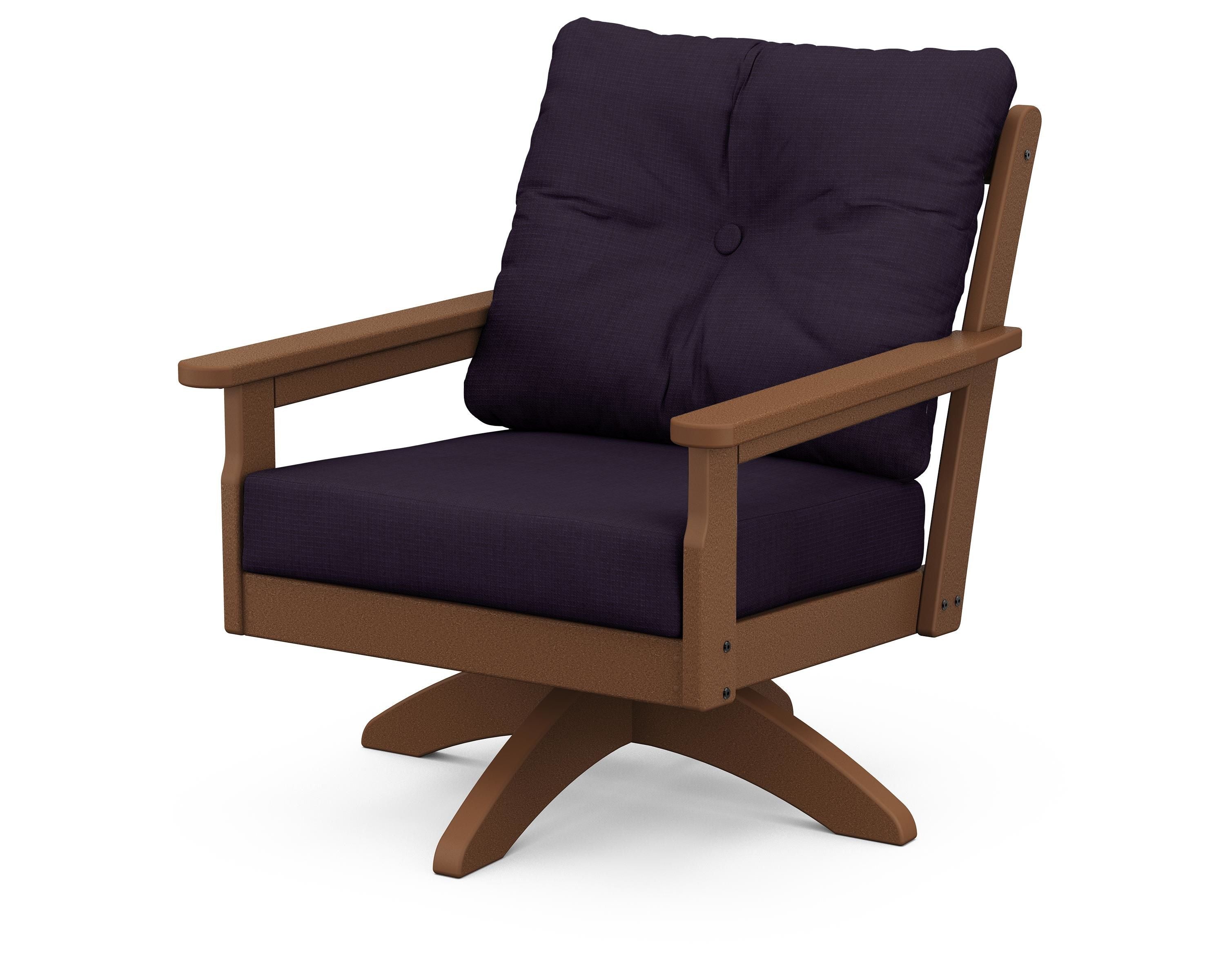 POLYWOOD® Vineyard Deep Seating Swivel Chair in Teak / Navy Linen