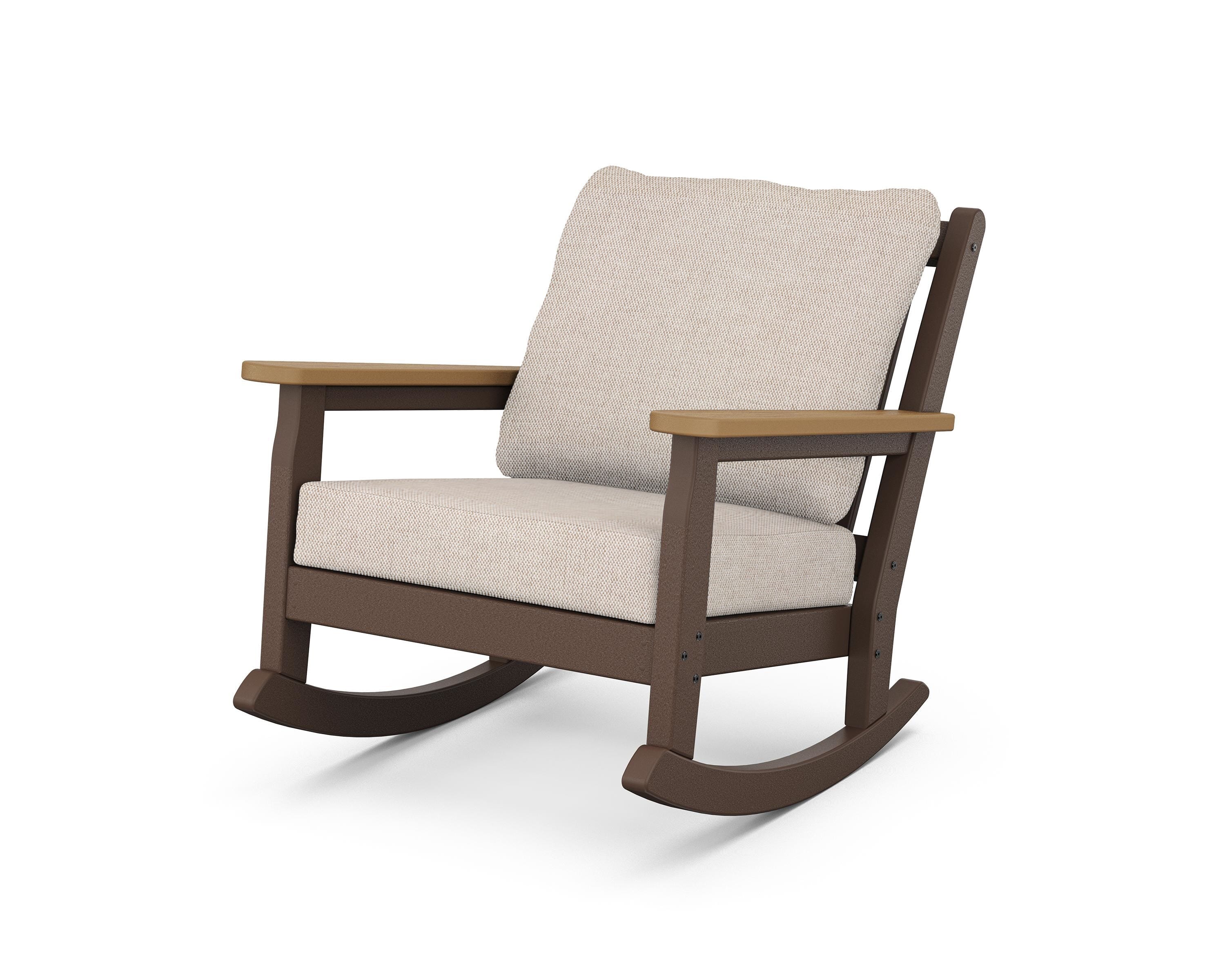 POLYWOOD® Chippendale Deep Seating Rocking Chair in Mahogany / Natural / Blend Linen