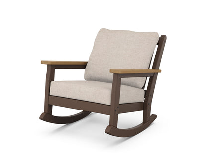 POLYWOOD® Chippendale Deep Seating Rocking Chair in Mahogany / Natural / Blend Linen