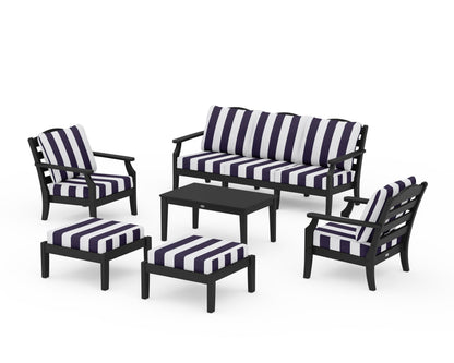 Draper James™ by  POLYWOOD® Savannah 6-Piece Lounge Sofa Set in Black / Cabana Stripe Navy
