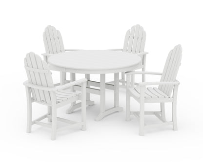 POLYWOOD® Classic Adirondack 5-Piece Round Farmhouse Dining Set in White