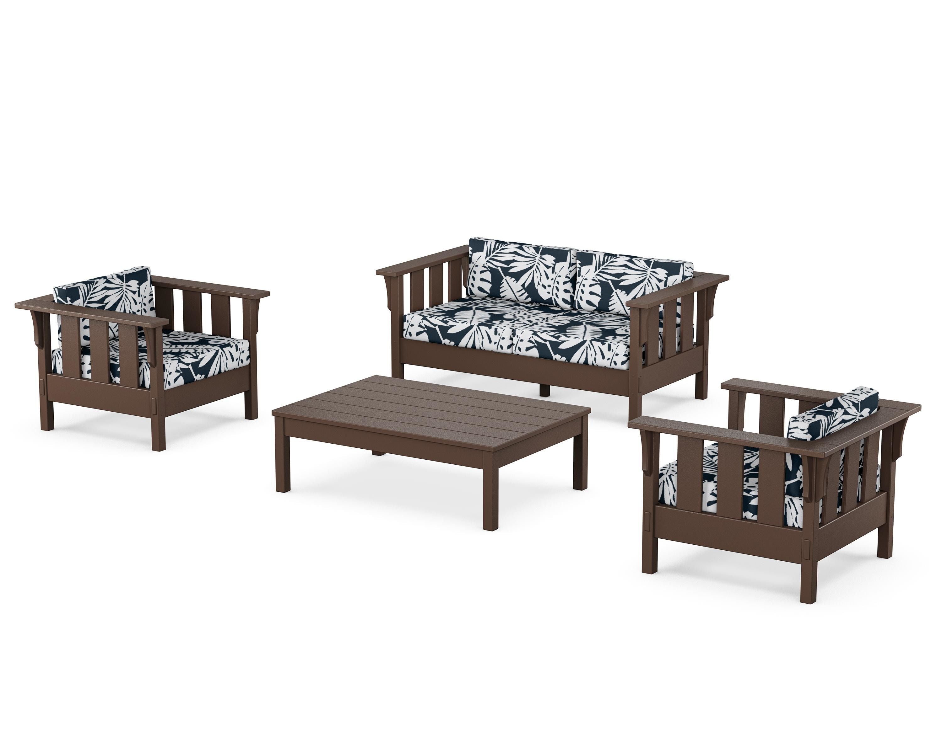 Martha Stewart by POLYWOOD® Acadia 4-Piece Deep Seating Set with Loveseat in Mahogany / Leaf Marine Indigo