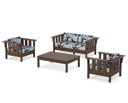 Martha Stewart by POLYWOOD® Acadia 4-Piece Deep Seating Set with Loveseat in Mahogany / Leaf Marine Indigo