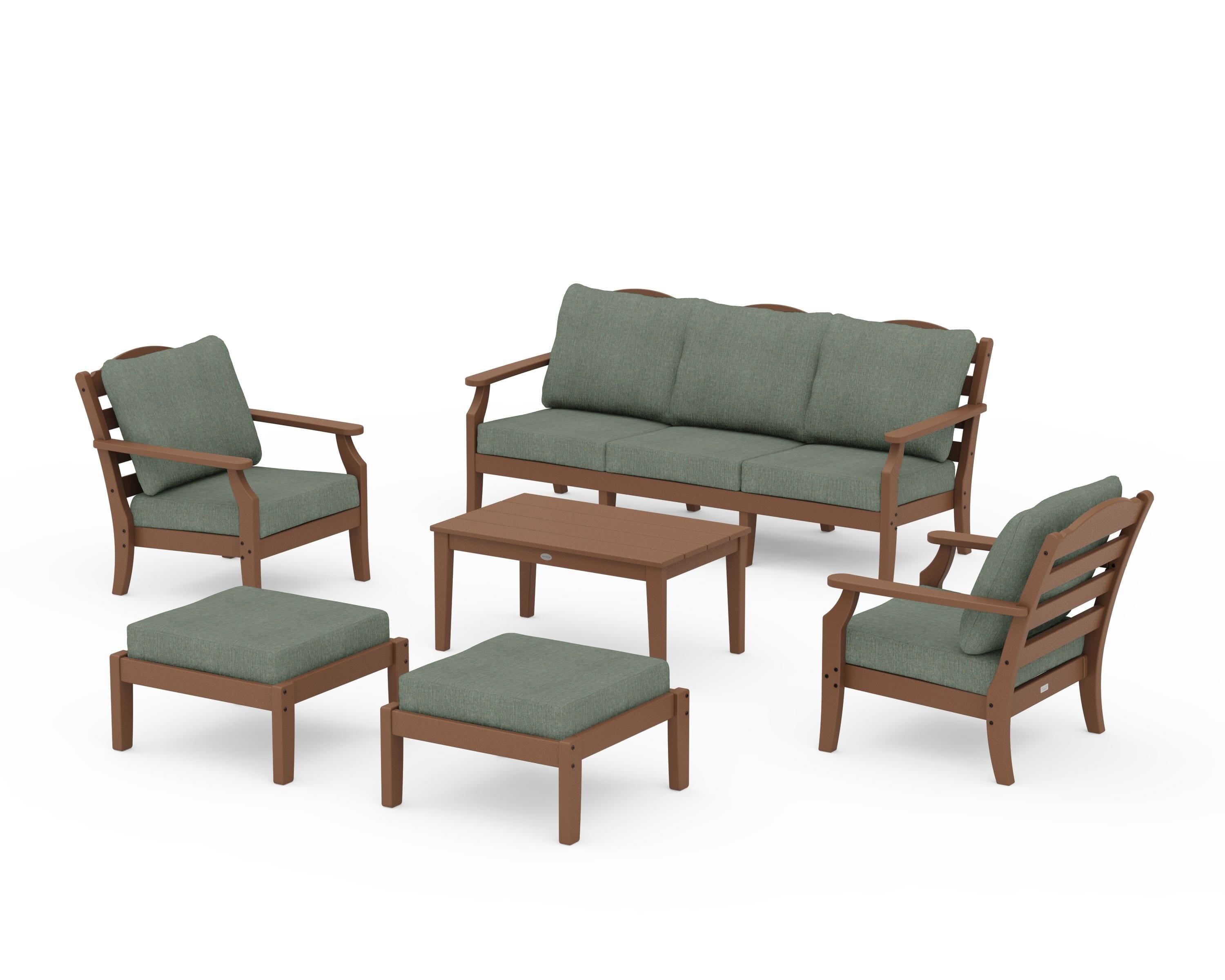 Draper James™ by  POLYWOOD® Savannah 6-Piece Lounge Sofa Set in Teak / Cast Sage