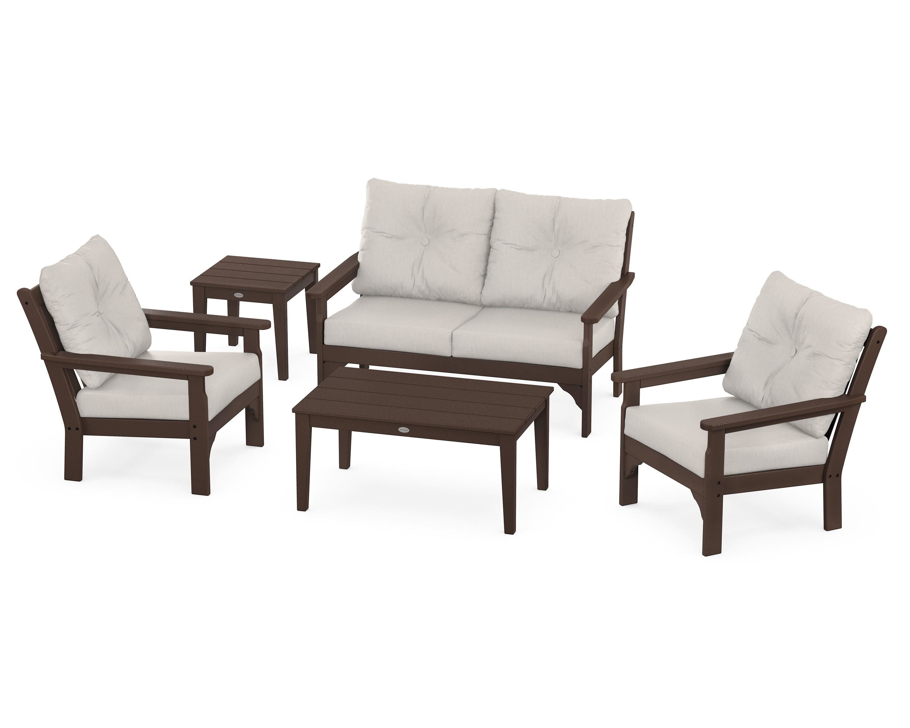 POLYWOOD® Vineyard 5-Piece Deep Seating Set in Mahogany / Cast Ash