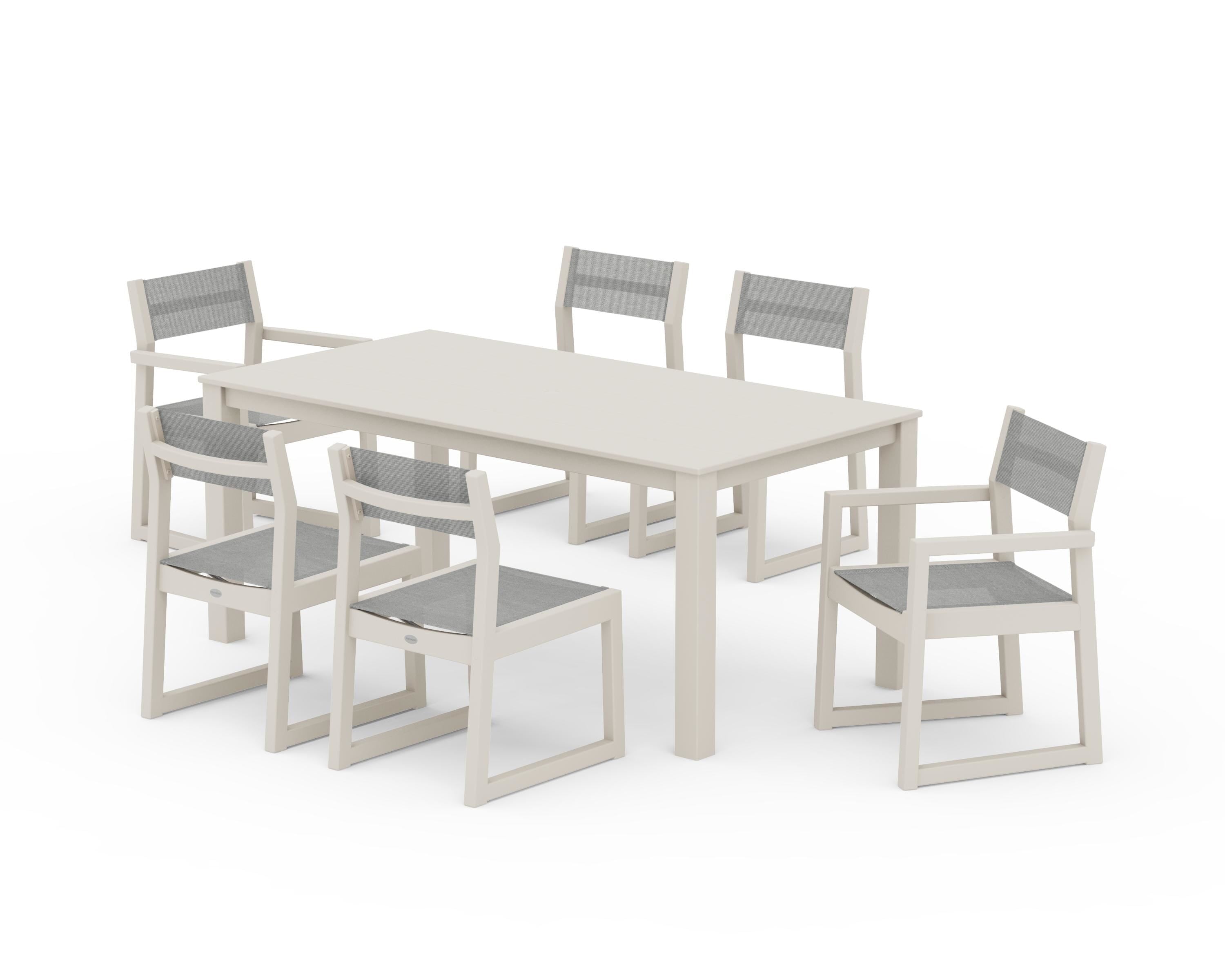POLYWOOD® EDGE Sling 7-Piece Parsons Dining Set in Sand / Metallic Sling