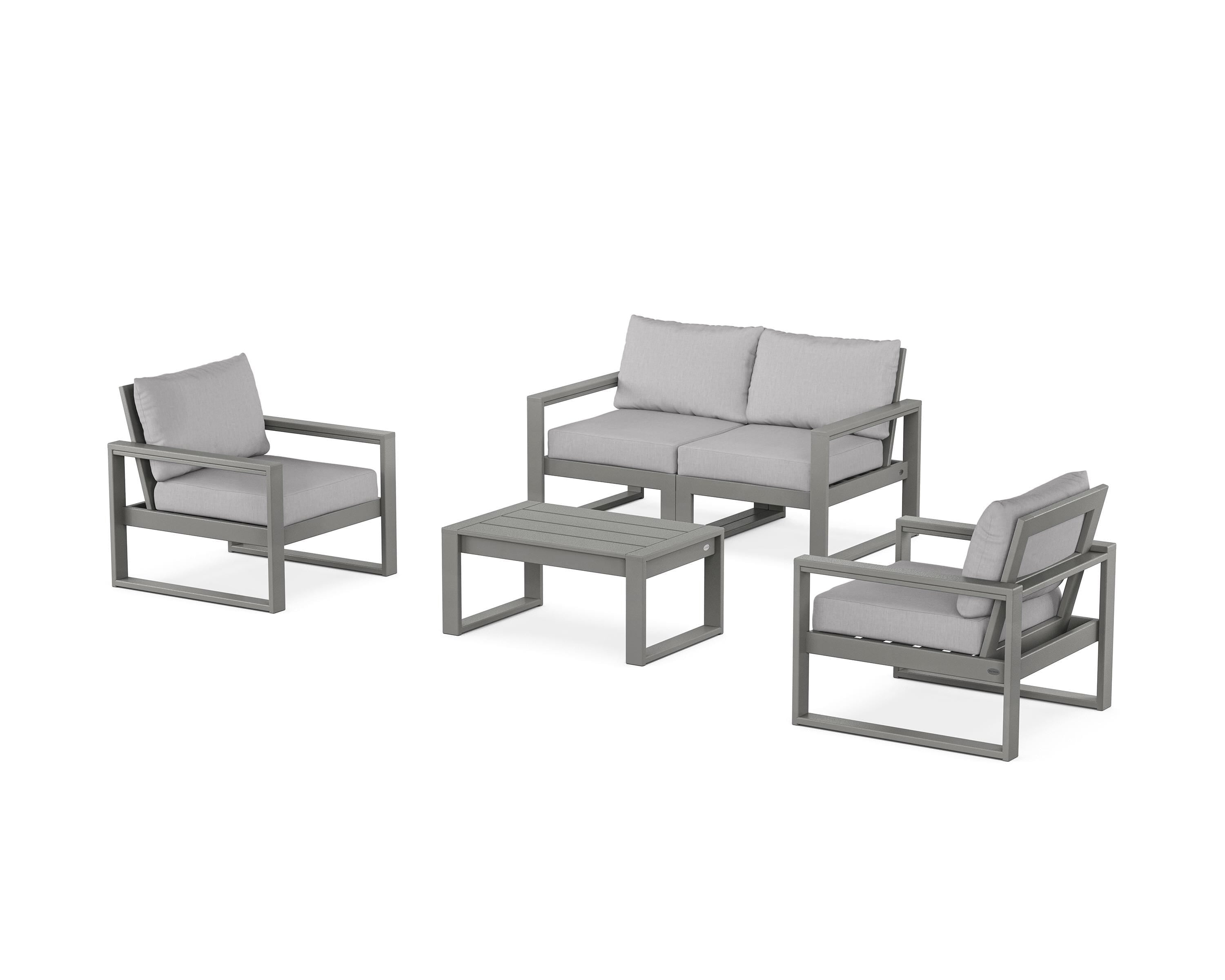 POLYWOOD® EDGE Sectional 4-Piece Deep Seating Set with Loveseat in Slate Grey / Granite