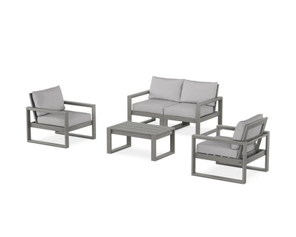 POLYWOOD® EDGE Sectional 4-Piece Deep Seating Set with Loveseat in Slate Grey / Granite