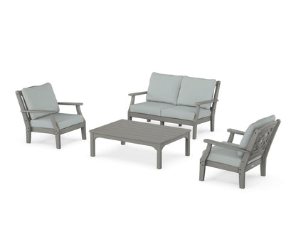 Martha Stewart by POLYWOOD® Chinoiserie 4-Piece Deep Seating Set with Loveseat in Slate Grey / Spa