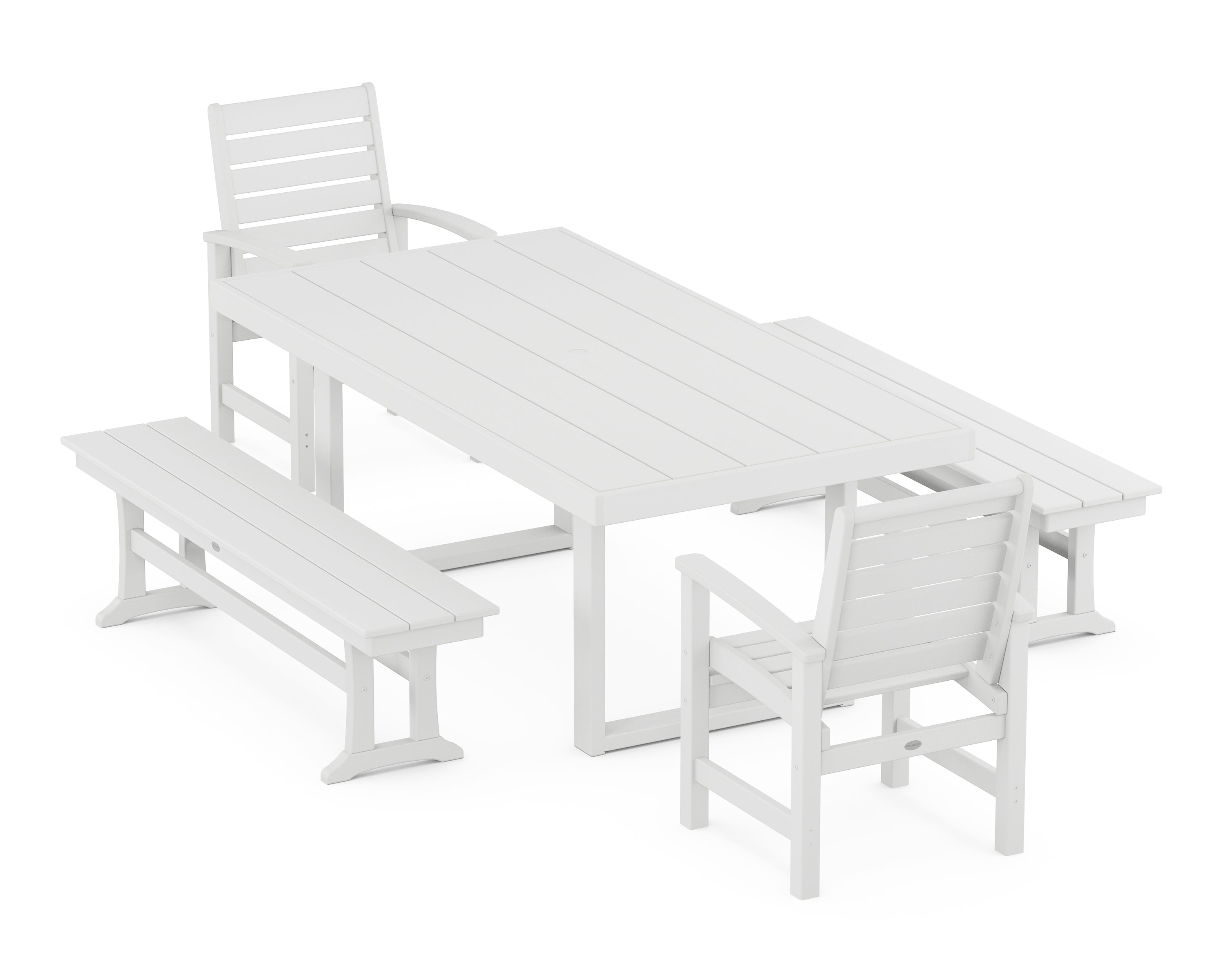 POLYWOOD® Signature 5-Piece Dining Set with Benches in White