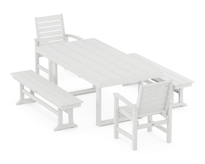 POLYWOOD® Signature 5-Piece Dining Set with Benches in White