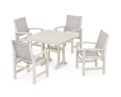 POLYWOOD® Coastal 5-Piece Dining Set with Trestle Legs in Sand / Parchment Sling