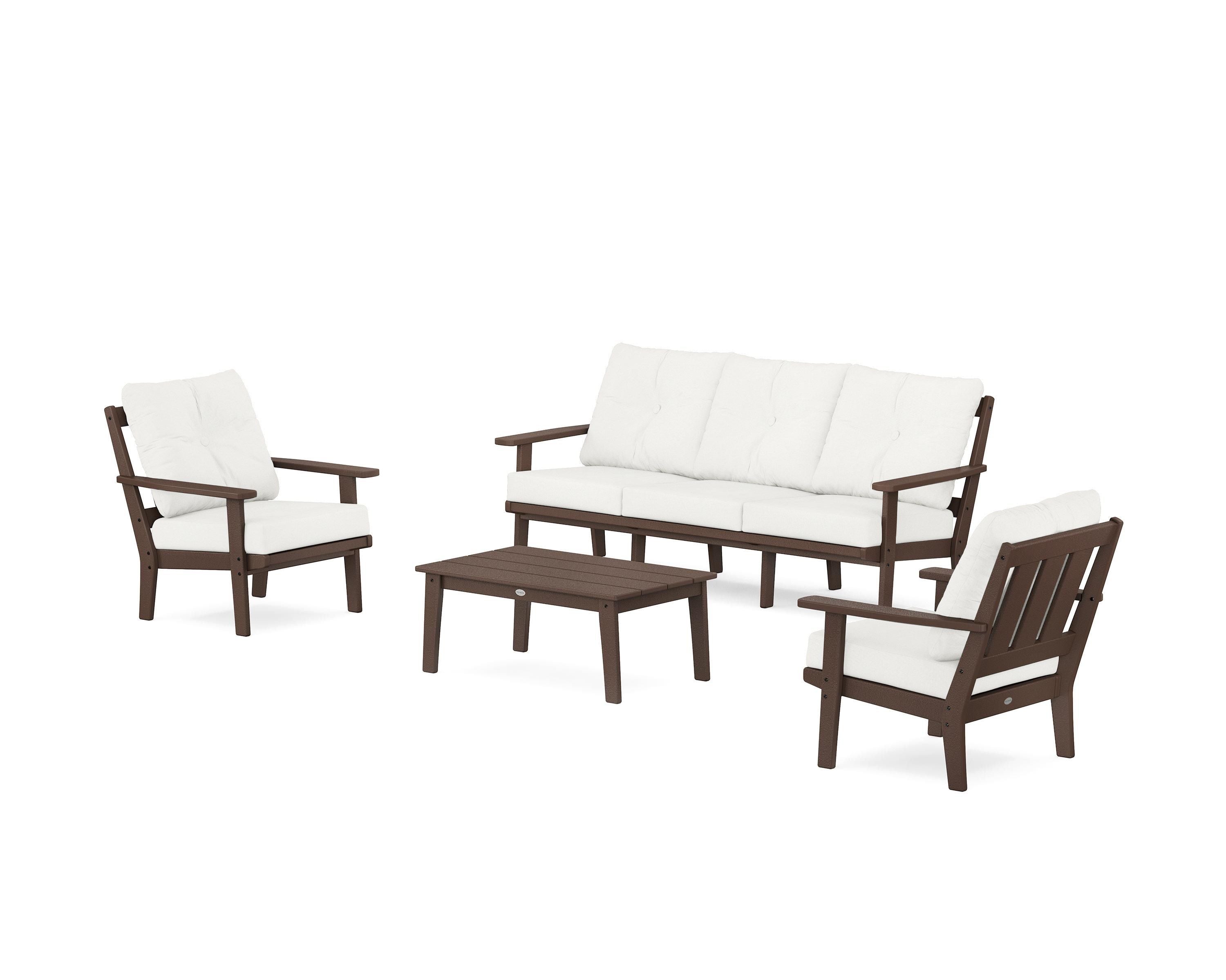 POLYWOOD® Oxford 4-Piece Deep Seating Set with Sofa in Mahogany / Natural Linen