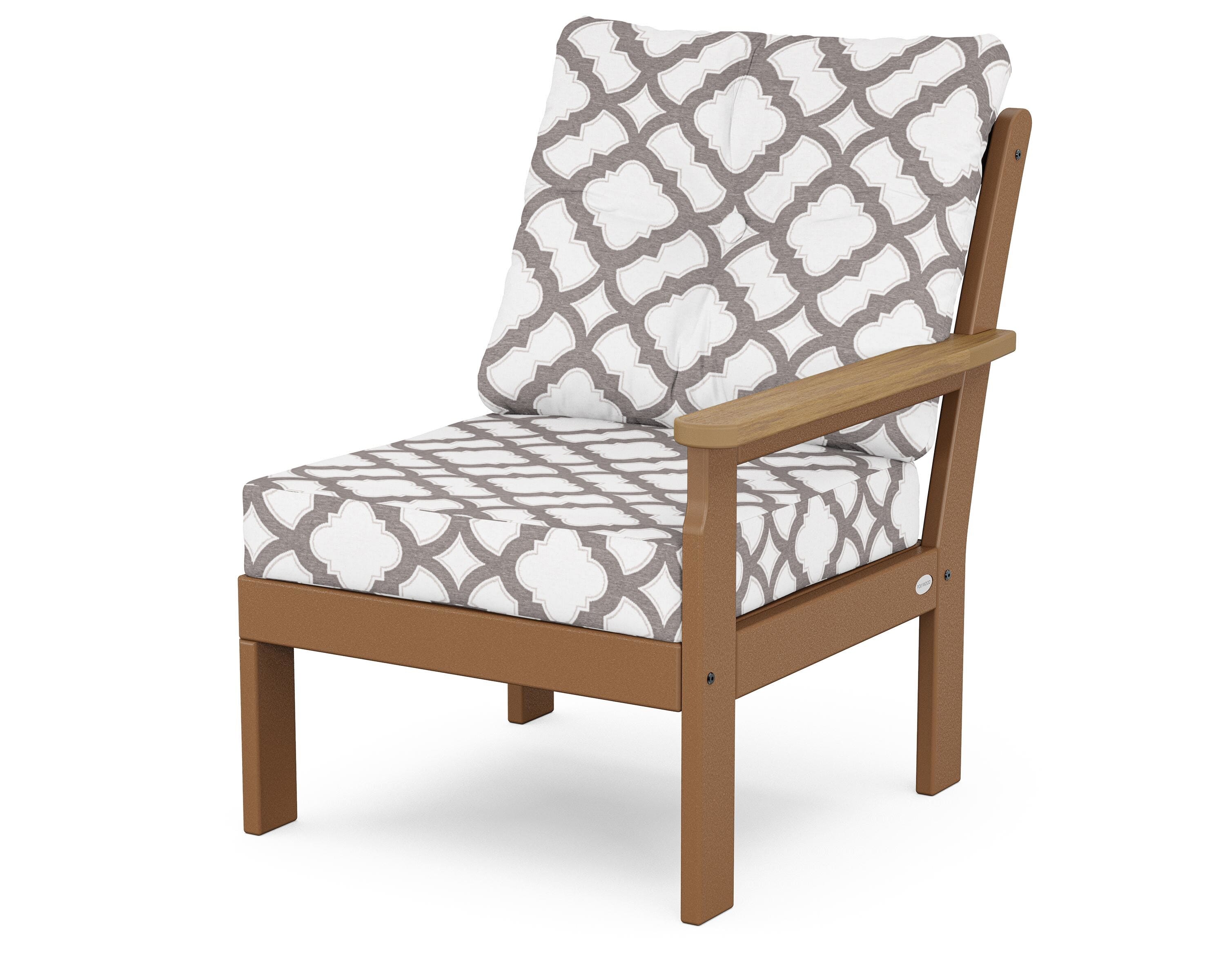 POLYWOOD® Vineyard Modular Right Arm Chair in Teak / Natural / Trellis Grey Mist