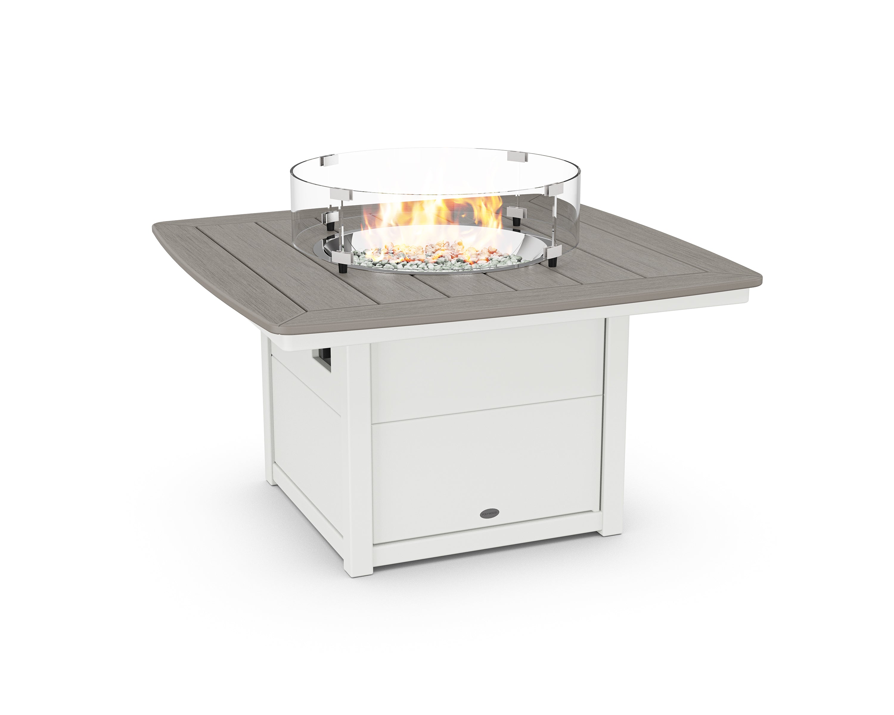POLYWOOD® Nautical 42" Fire Pit Table in White / Driftwood